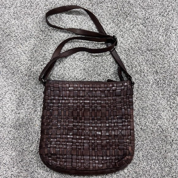 Vilenca Holland Genuine Leather Crossbody Sling Bag Brown Woven Zip Close - Picture 1 of 15